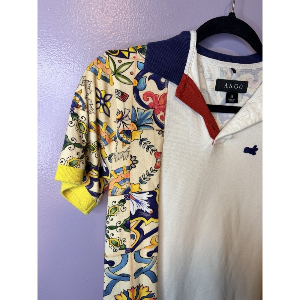 AKOO Mens Polo‎ Shirt Size S Colorful Preppy Embroidered Unique Multocolor - Picture 4 of 9